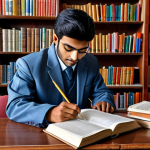 **

"A focused student studying labor law textbooks in a library, surrounded by Hindi language materials, fully clothed, appropriate attire, safe for work, perfect anatomy, natural proportions, high quality, educational setting, professional illustration."

**
