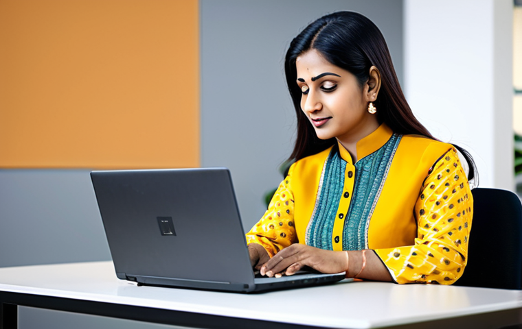 **

A professional Indian woman in a modern, modest salwar kameez, working on a laptop in a bright, contemporary office space.  Focus on a warm, inviting atmosphere.  Ensure perfect anatomy, well-formed hands, and a natural pose. Fully clothed, appropriate attire, safe for work, high quality, professional photography.

**