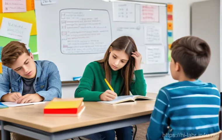 공인노무사 학습에서 자주 하는 실수 - **Prompt:** A young adult student (gender-neutral, late teens/early twenties) sits at a heavily clut...