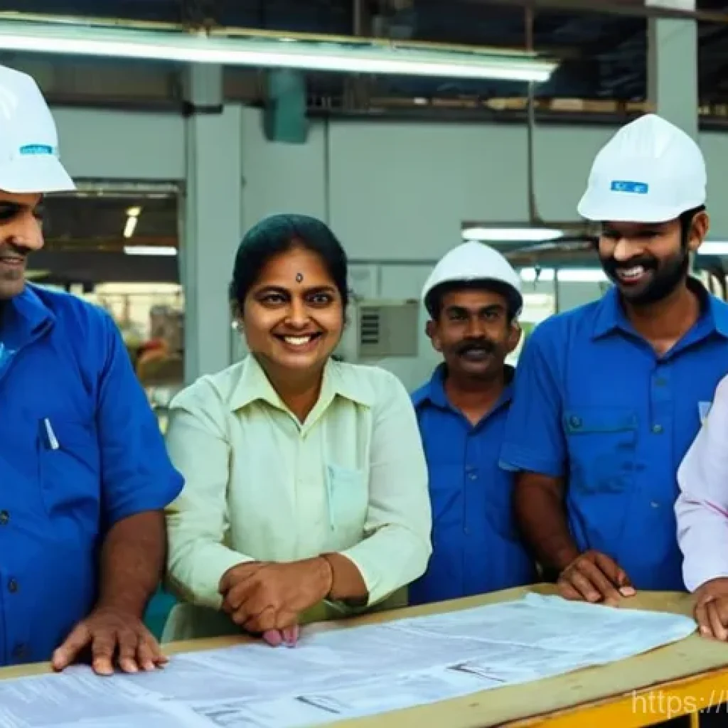 노동법과 노무사의 주요 사례 - **Prompt:** A vibrant and optimistic scene inside a modern Indian factory. Diverse Indian workers, b...
