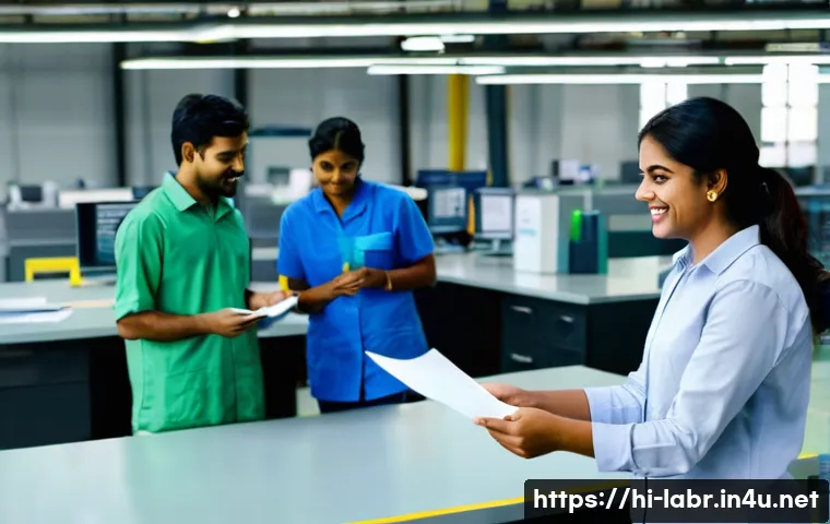 노무사 실무 케이스 분석 - **Prompt:** A vibrant and modern Indian workplace scene, bustling with a diverse group of employees ...