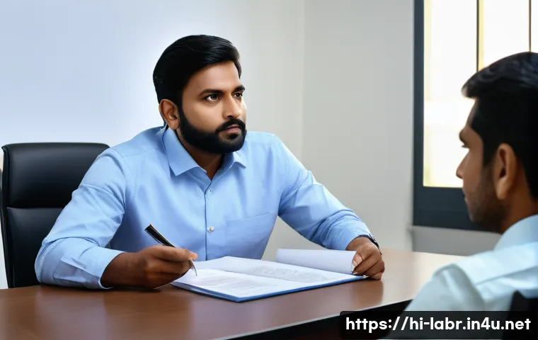 노무사 업무 사례 모음 - A professional Indian mediator (naomusah) in an office setting, dressed in formal attire, attentivel...