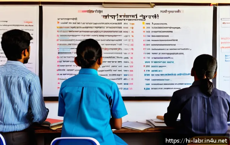 노동법 교재 선택 방법 - A detailed, vibrant classroom scene showing a diverse group of Hindi-speaking students attentively s...